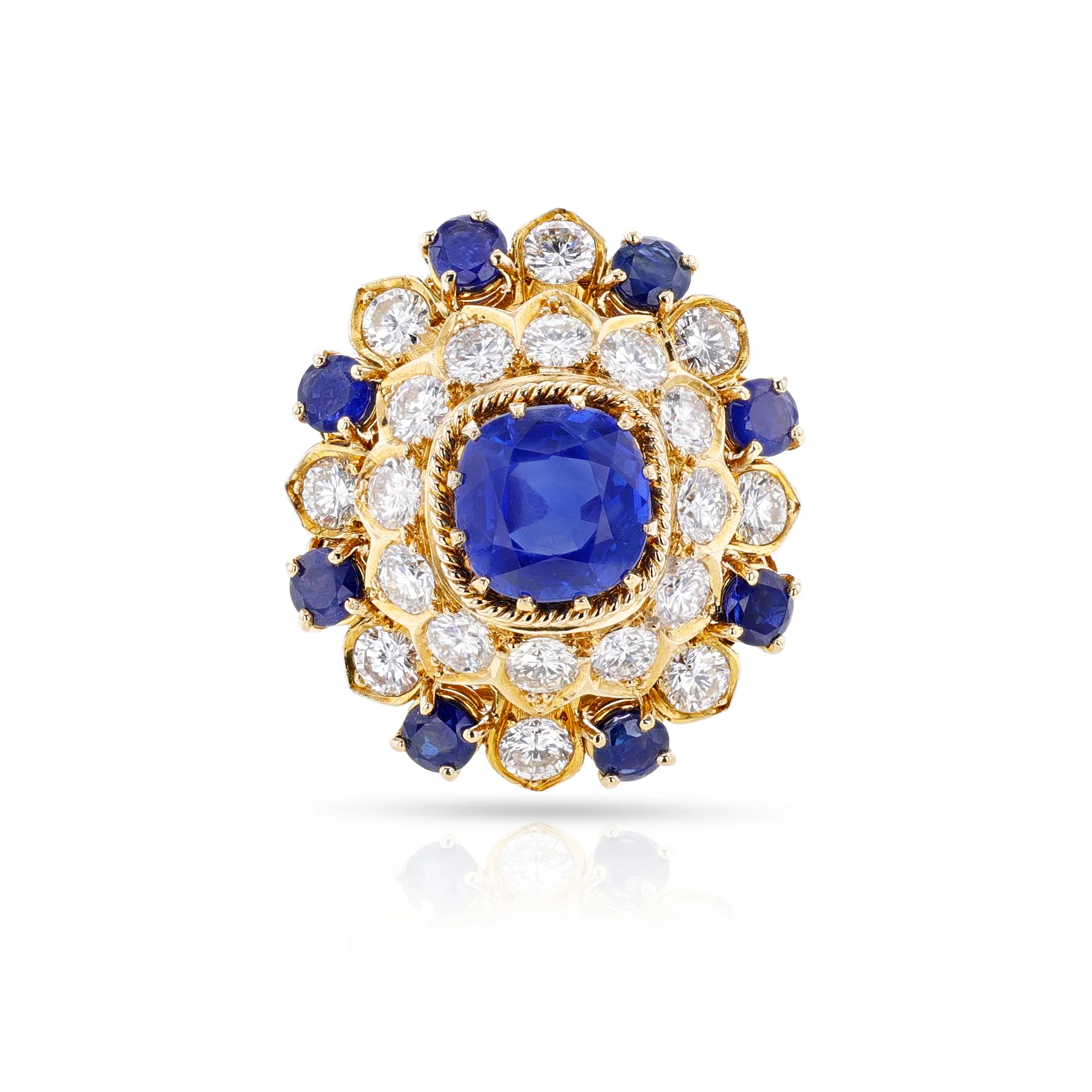Vourakis Certified Unheated Sapphire and Diamond Earrings, Brooch, and Ring Suite 18k