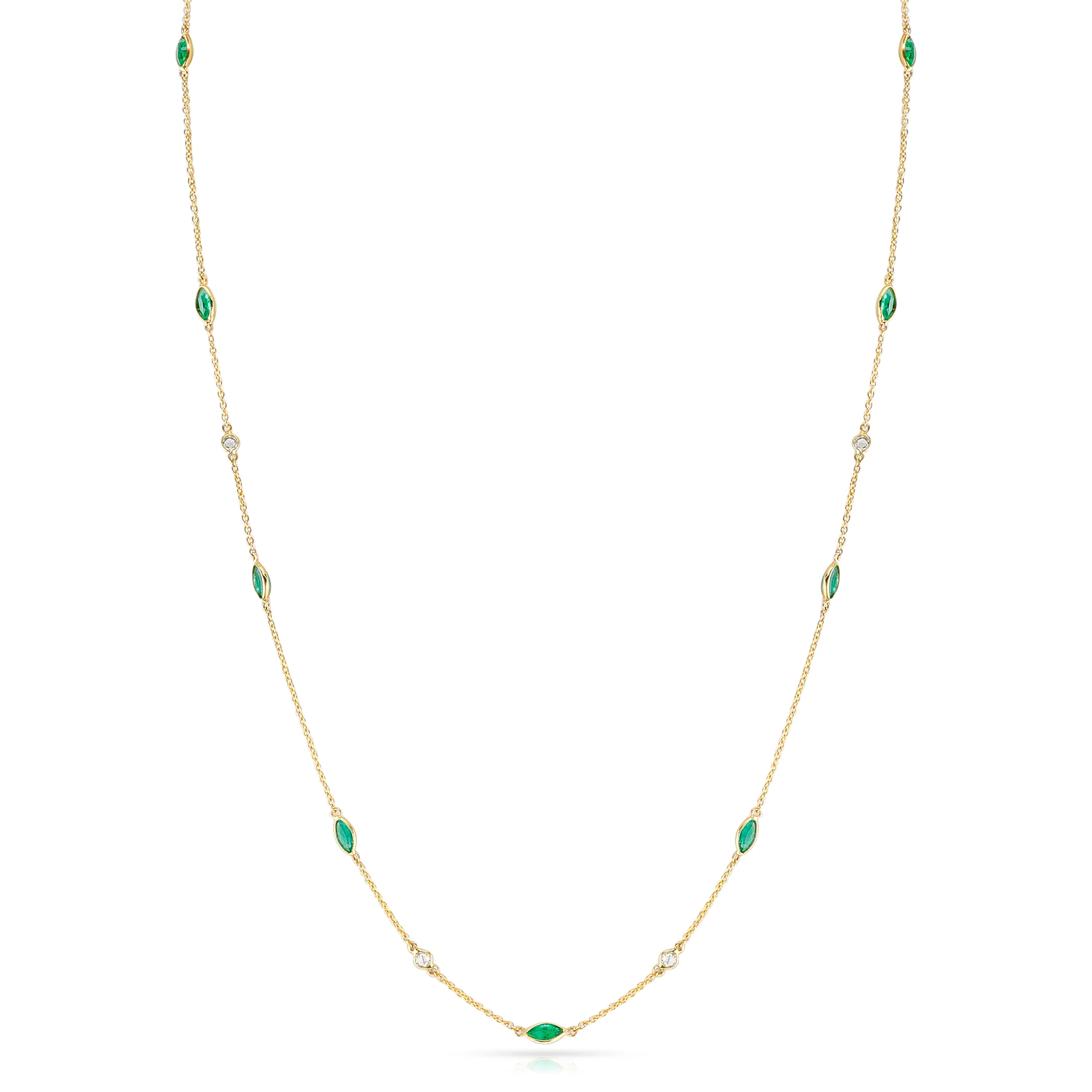 Marquise Emerald and Round Diamond Rose Cut Necklace, 18K