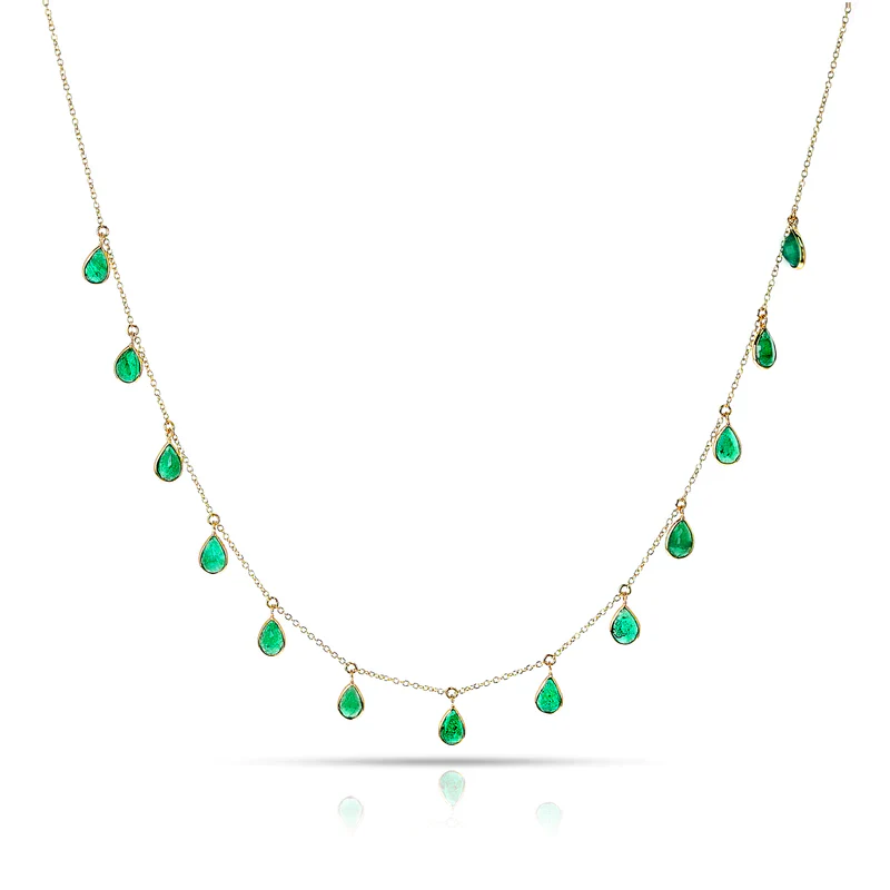 Pear Shape Gemstone with Drops, 18k