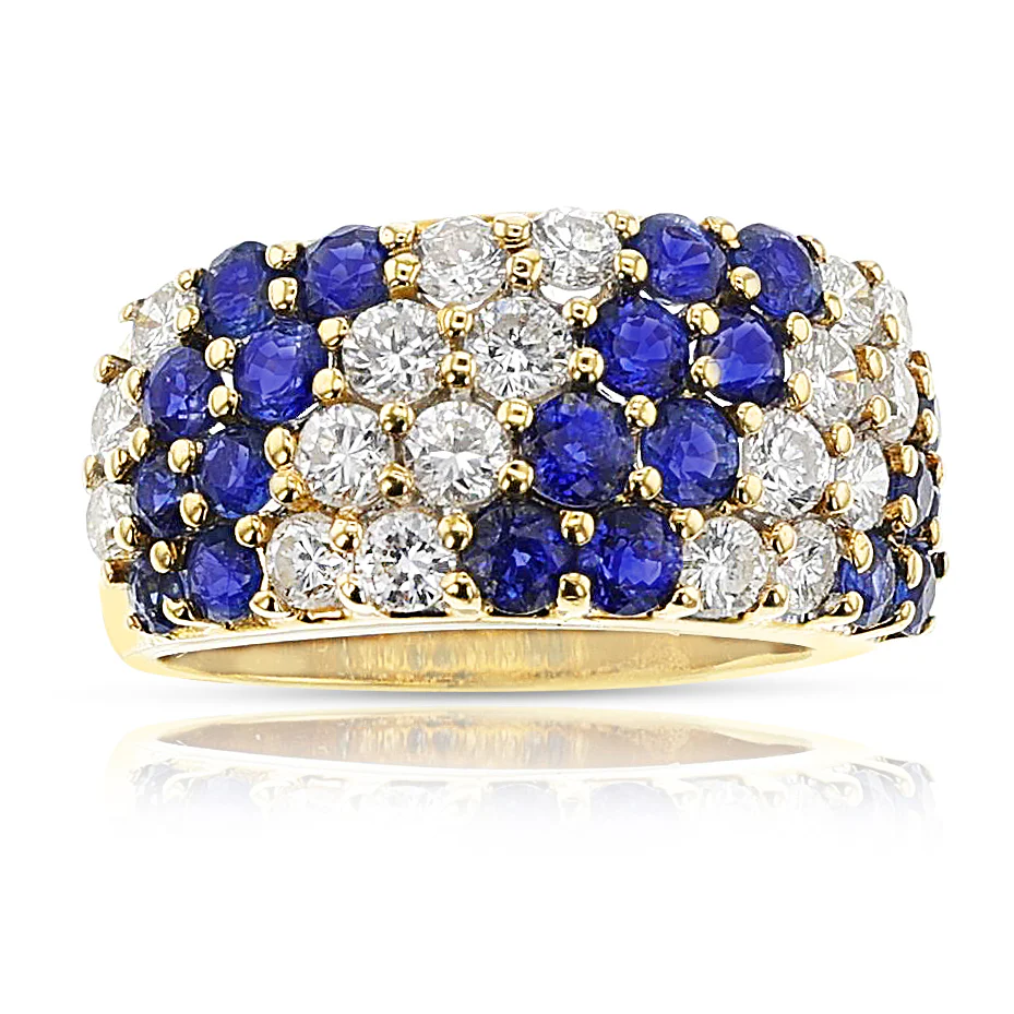 Double Diagonal Sapphire and Diamond Cocktail Ring, 18K Yellow Gold