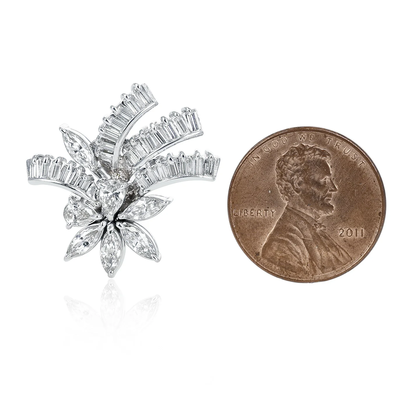 3 carats Pear, Marquise, and Baguette Diamond Floral Cocktail Earrings, Platinum