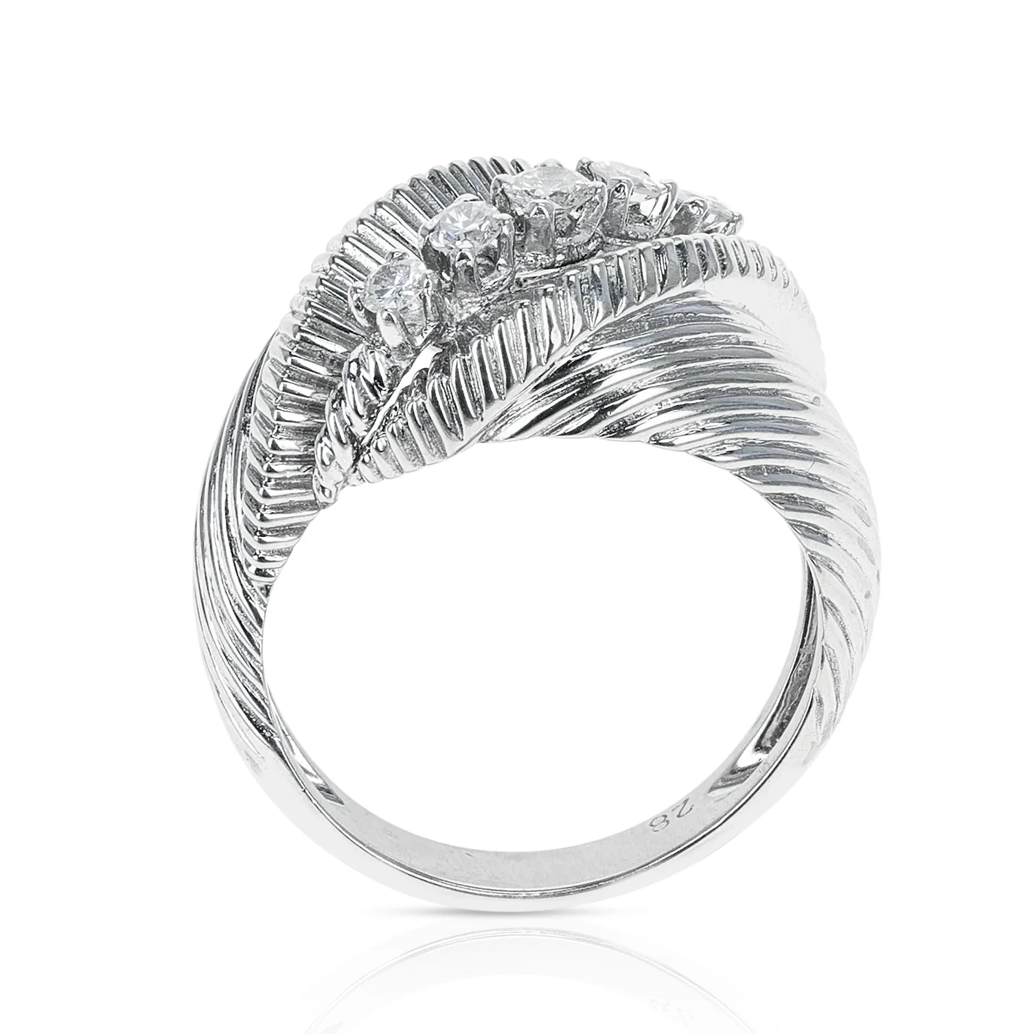 French 1960s Retro Five Round 0.75 cts. Diamond Ring in Platinum