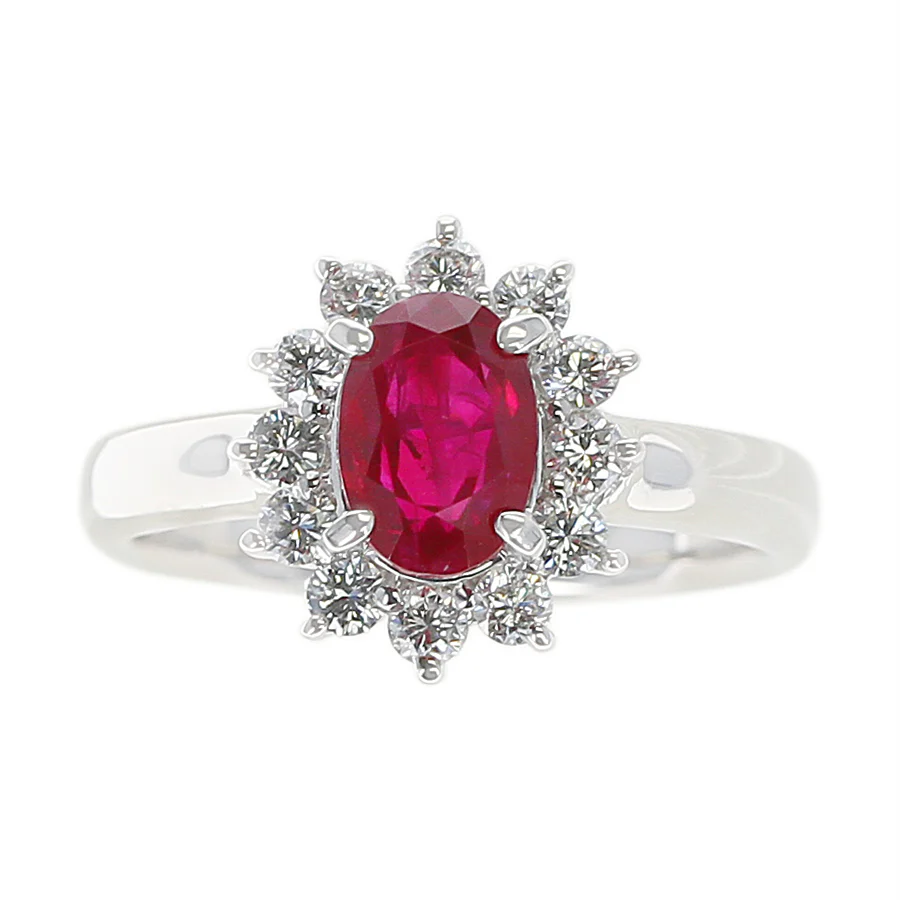 1.54 carat Oval Ruby Ring with Diamond Halo, Platinum