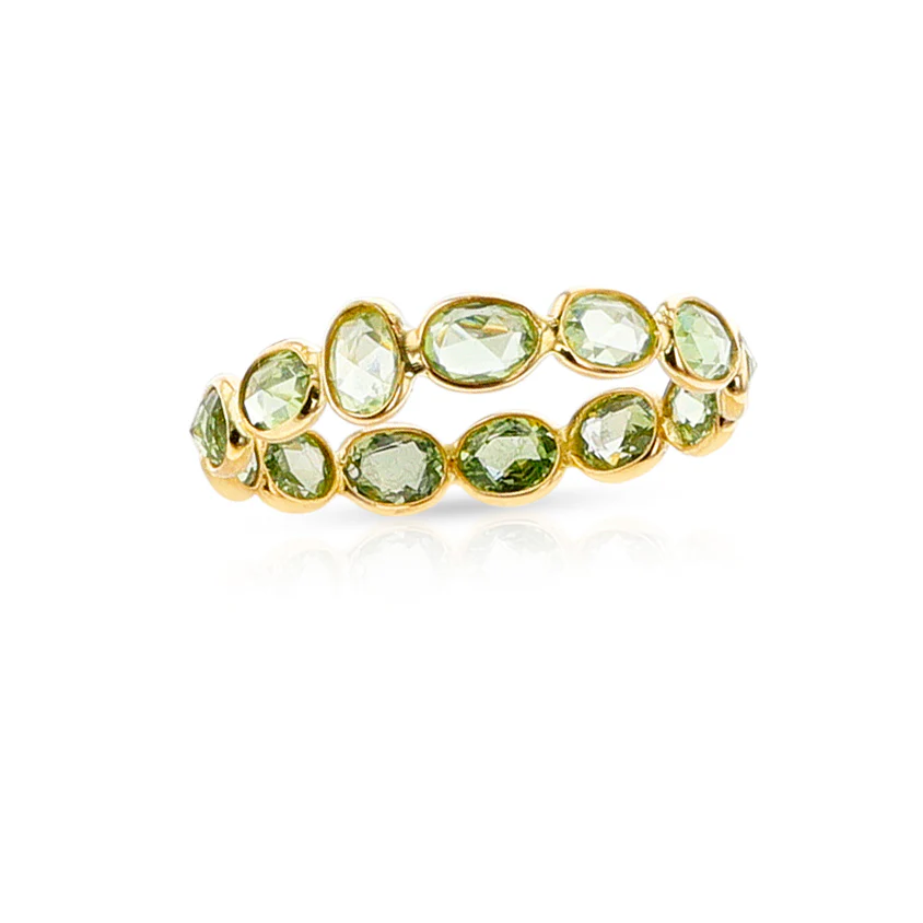 Green Sapphire Rose Cut Eternity Band, 14k