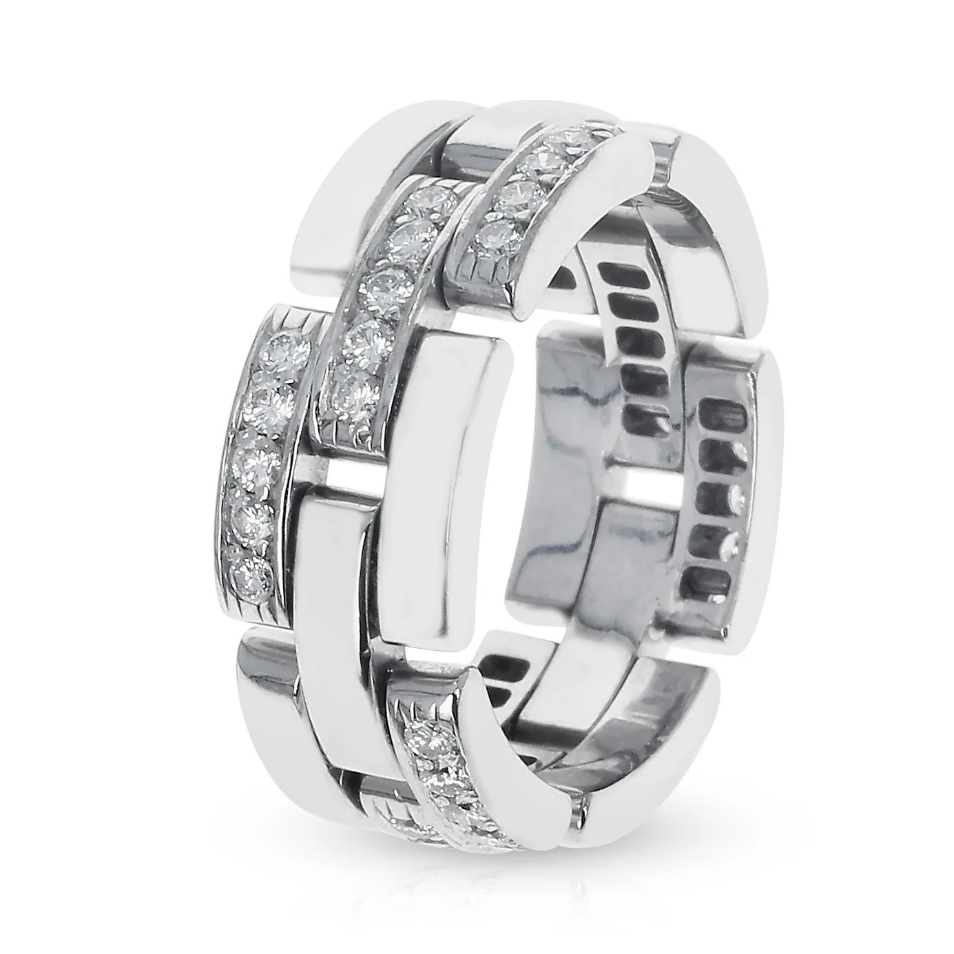 Cartier Panthere White Diamond Link & Chain-Style Wedding Band, 18K White Gold