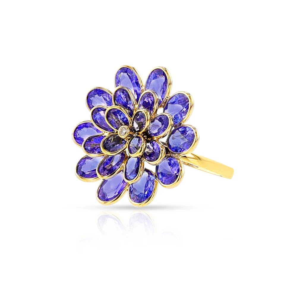 Tanzanite and Diamond Cocktail Floral Ring, 18K