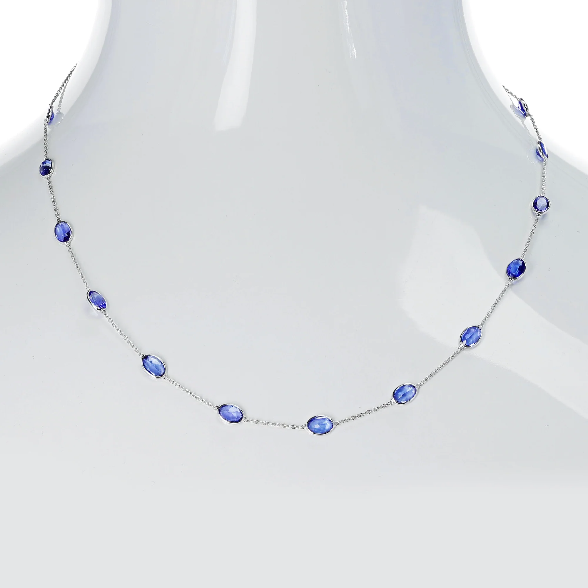 Oval Tanzanite Necklace, 18K White Gold