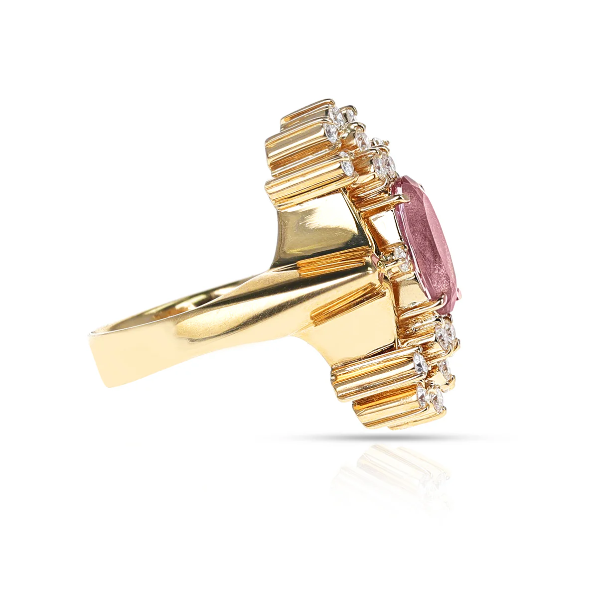 Elongated Oval Pink Topaz and Diamond Cocktail Ring, 18k