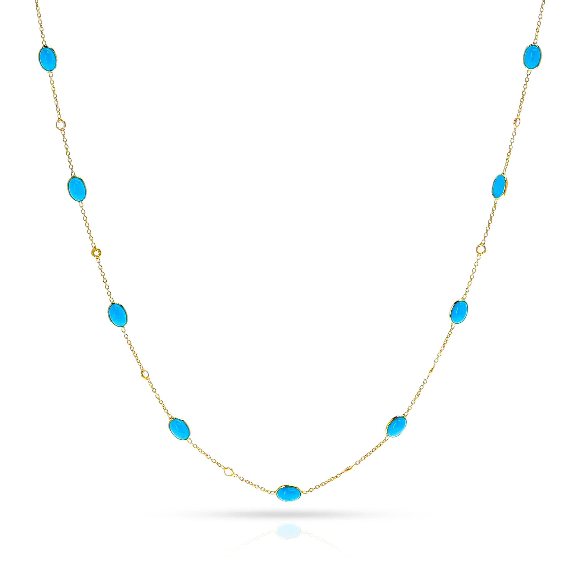 Oval Turquoise and Diamond Rose Cut Necklace, 18K