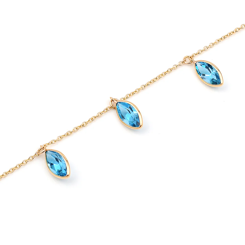 Marquise Genuine Blue Topaz, 18k Yellow Gold Adjustable Bracelet