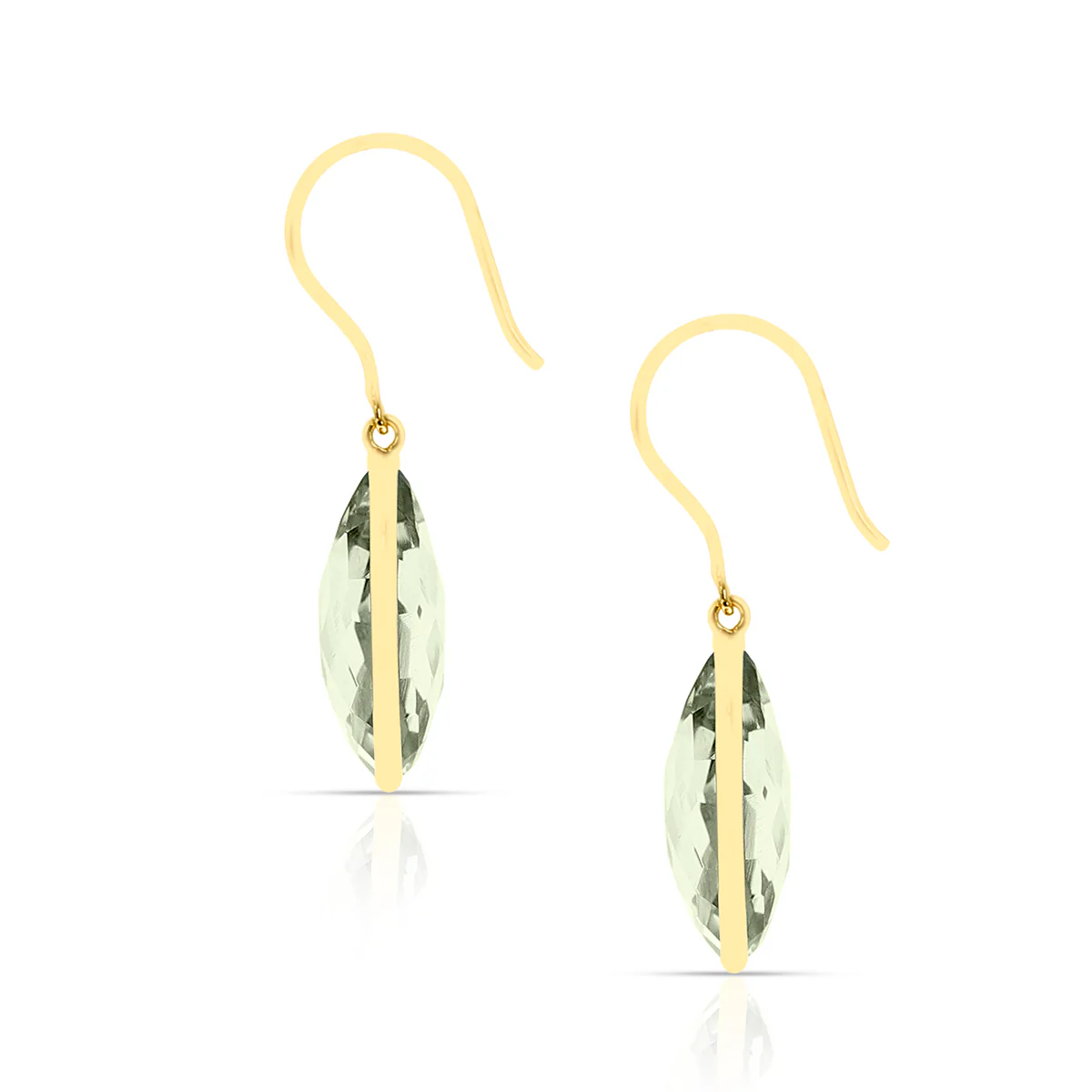 Green Amethyst Pear Shape Dangling Earrings made in 18 Karat Yellow Gold.