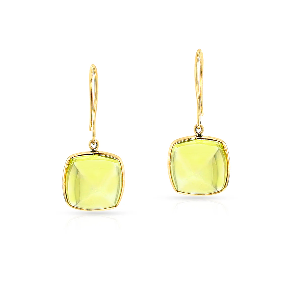 Sugarloaf Lemon Topaz Dangling Earrings, 18k