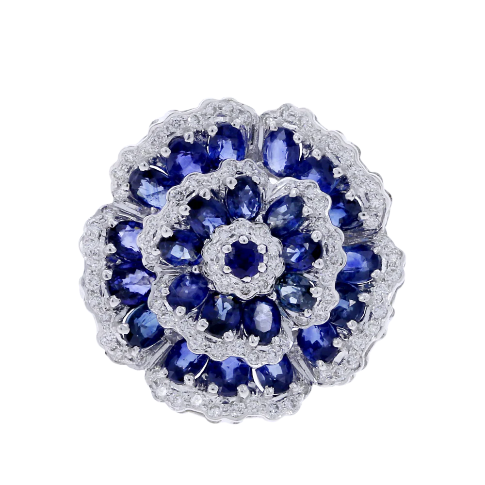 Floral Blue Sapphire and Diamond Ring
