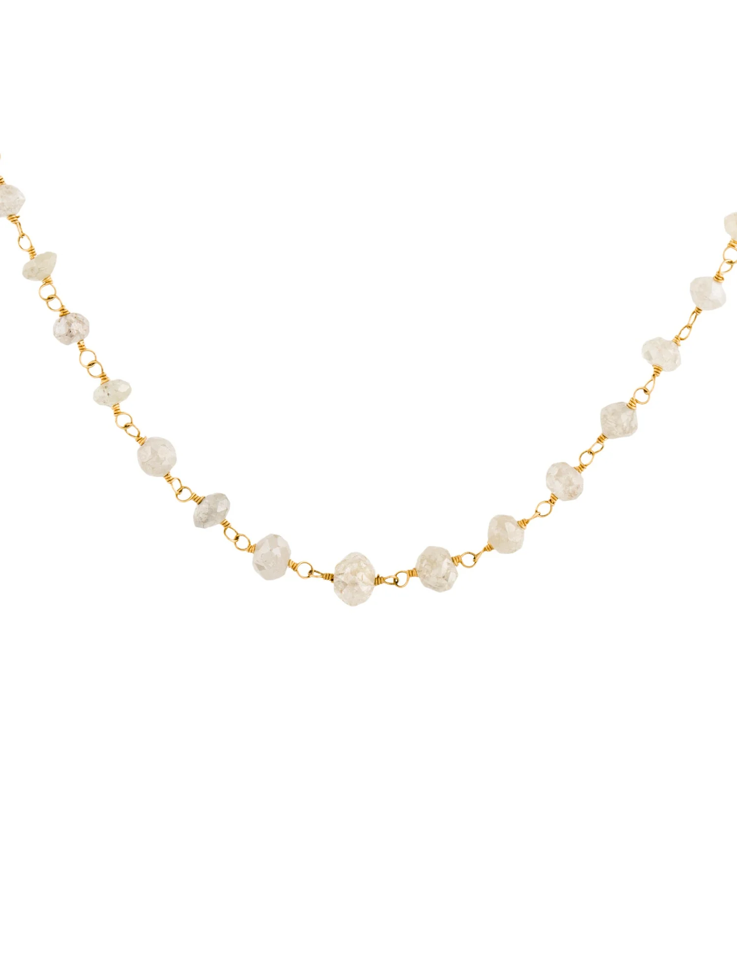 Gray Diamond Beads Wire-Wrapped Necklace, 18K Yellow