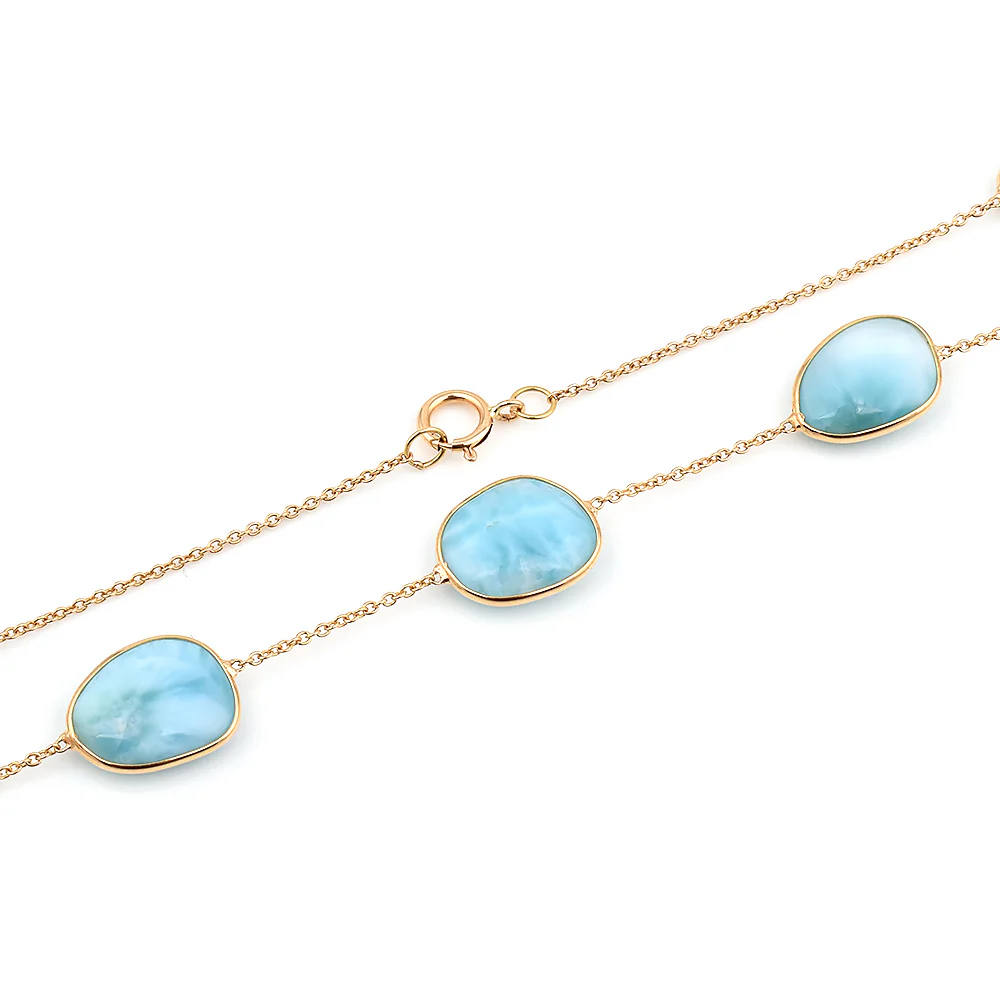 Mixed-Cut Genuine Larimar 18k Yellow Gold Necklace