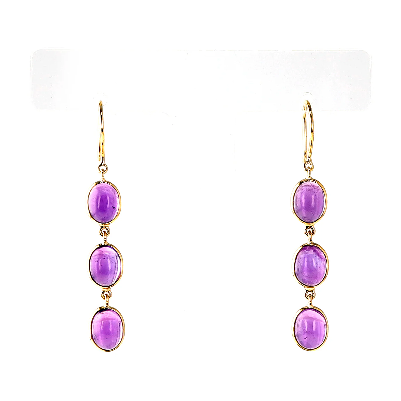 Oval Amethyst Cabochon Trio Dangling Earrings, 18k