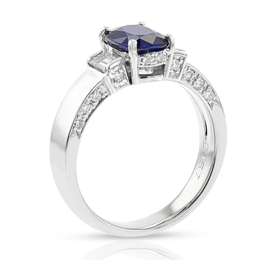 GIA Certified 1.54 ct. Unheated Burma Sapphire Ring with Diamonds, Platinum