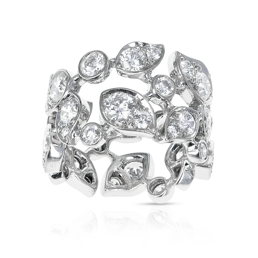 Cartier 5 Carat Diamond Leaf Ring, 18K White Gold