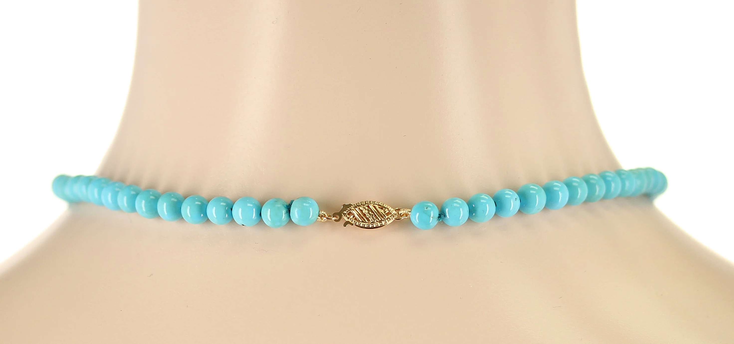 Genuine 6MM Round Turquoise Beads, 14K Yellow