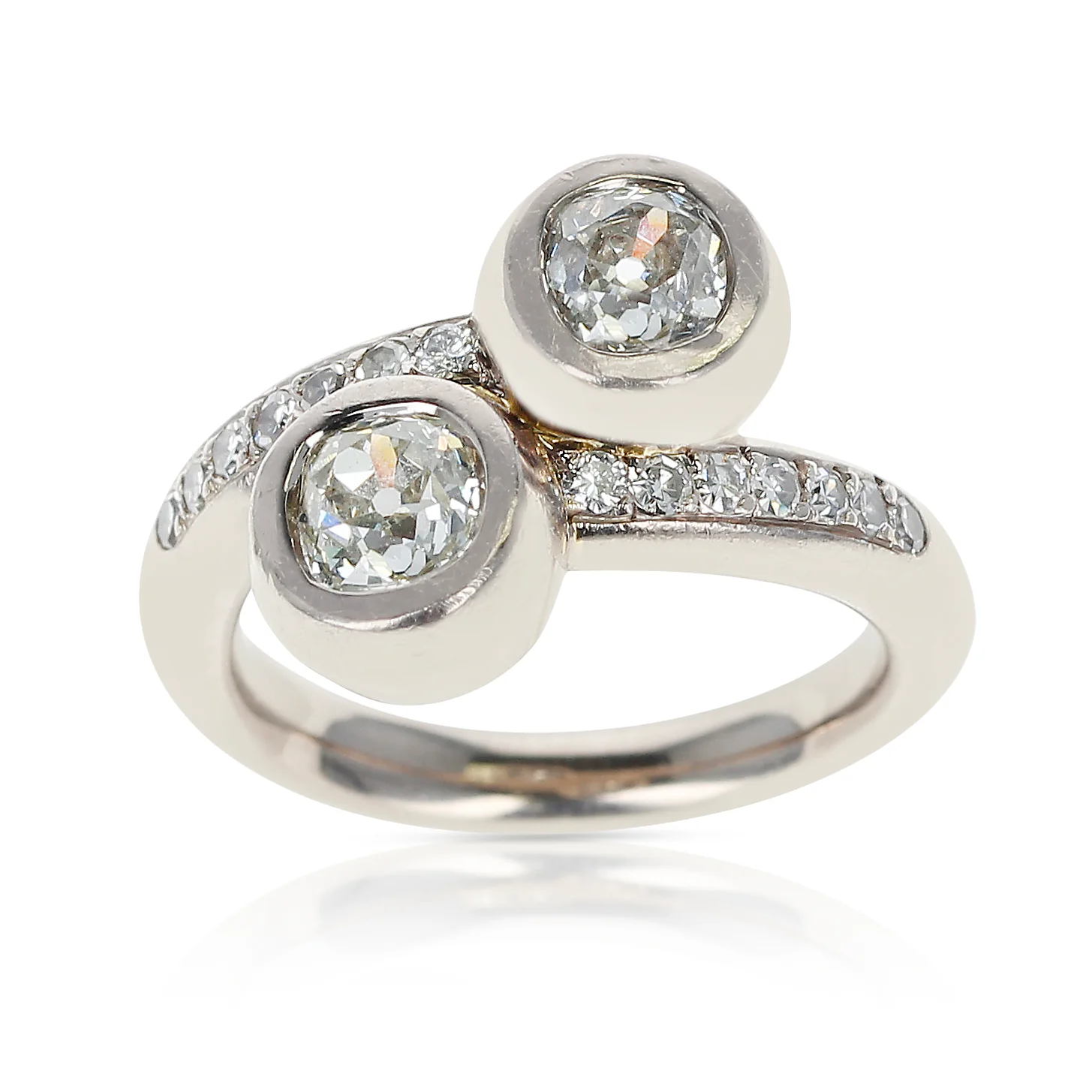 0.85 carat each Two Round Diamonds Toi et Moi Engagement Ring