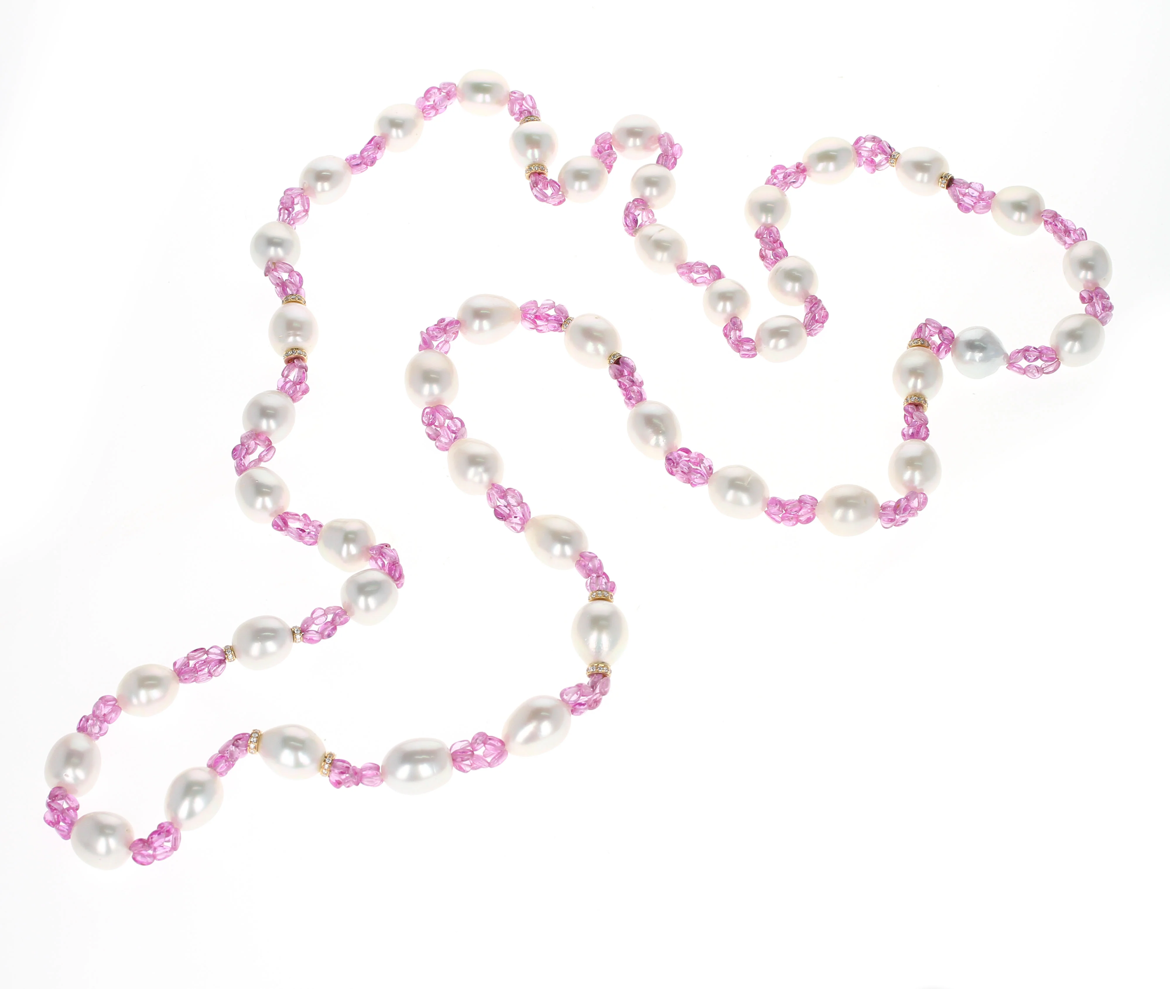 South Sea Pearl, Pink Sapphire, and Diamond & Gold Roundels Beads Necklace