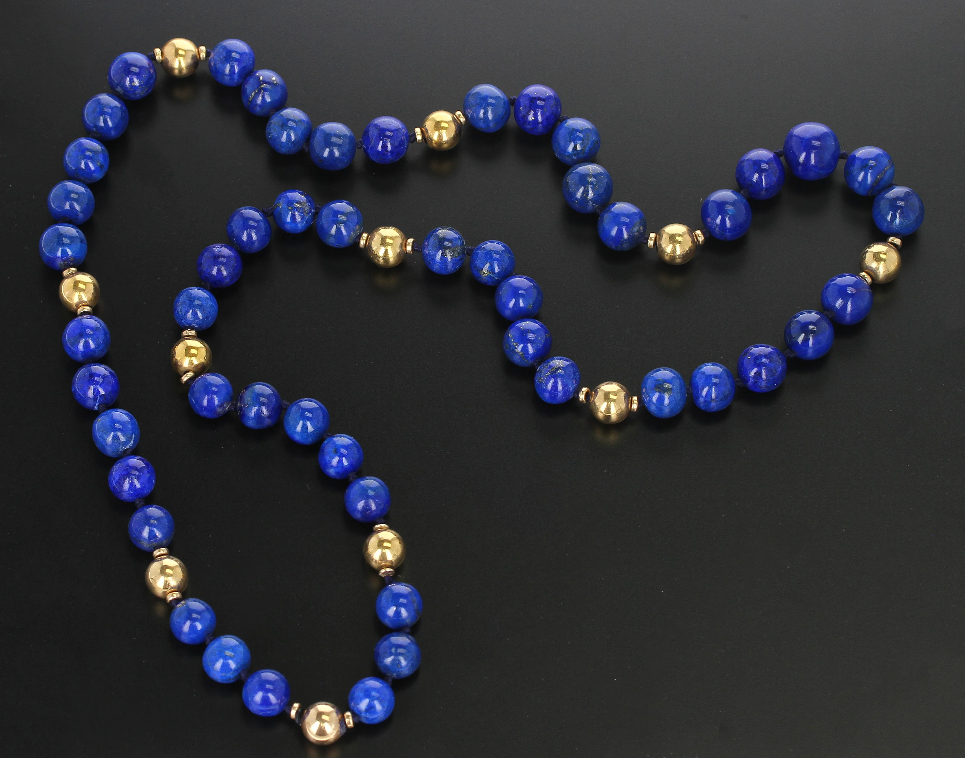 Large Round & Smooth Lapis Lazuli Beads and Gold Beads Necklace