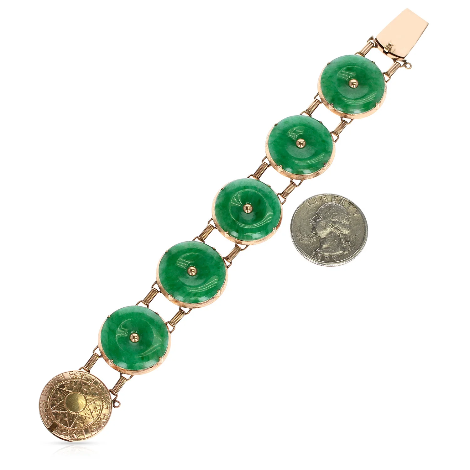 GIA Certified Natural, No Heat Jade Bracelet, 14 Karat Rose Gold
