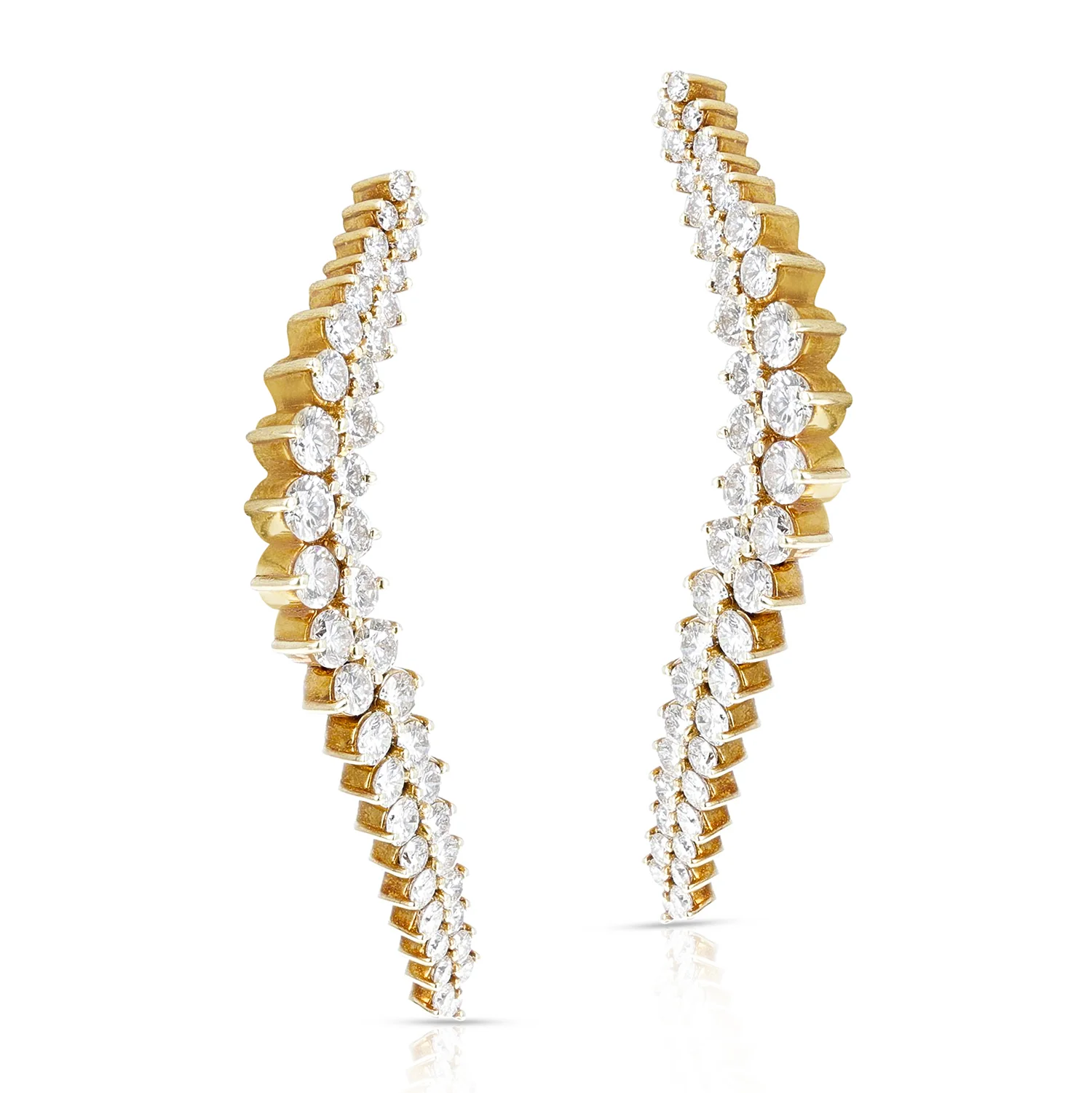 Curvy Cocktail Dangling Clip-on Earrings with Round Diamonds by Jose Hess