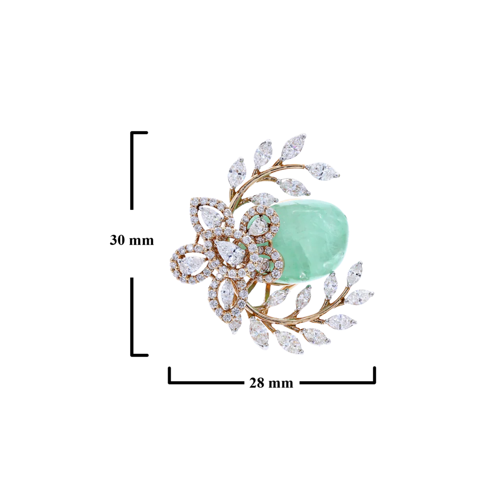 Emerald and Diamond Floral and Leaf Earrings, 18K Gold