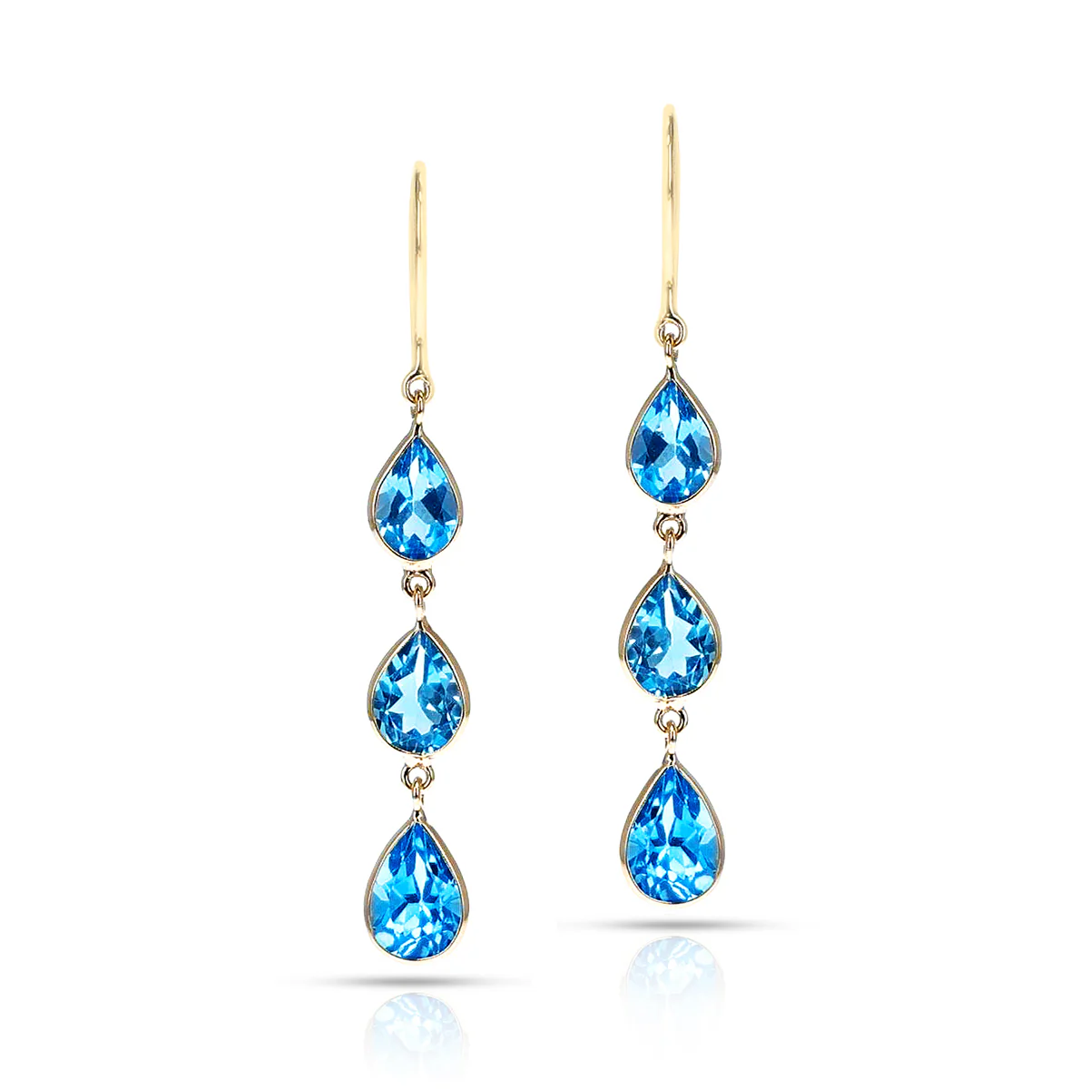 Pear Shape Blue Topaz Dangling Earrings made in 18 Karat Yellow Gold.