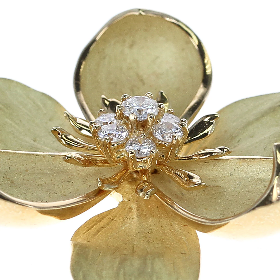 Tiffany & Co. Floral Diamond Brooch, 18 Karat Yellow Gold
