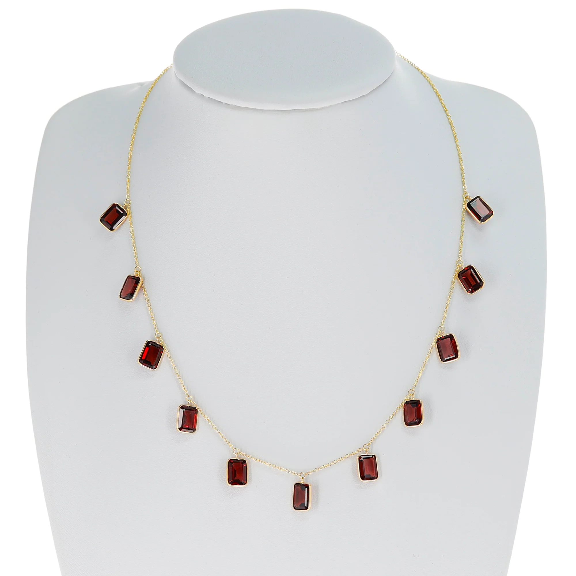 Rectangular Garnet Drop Necklace, 18K