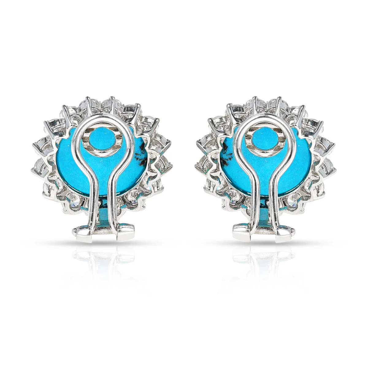 GIA Certified Natural Round Turquoise and Diamond Earrings