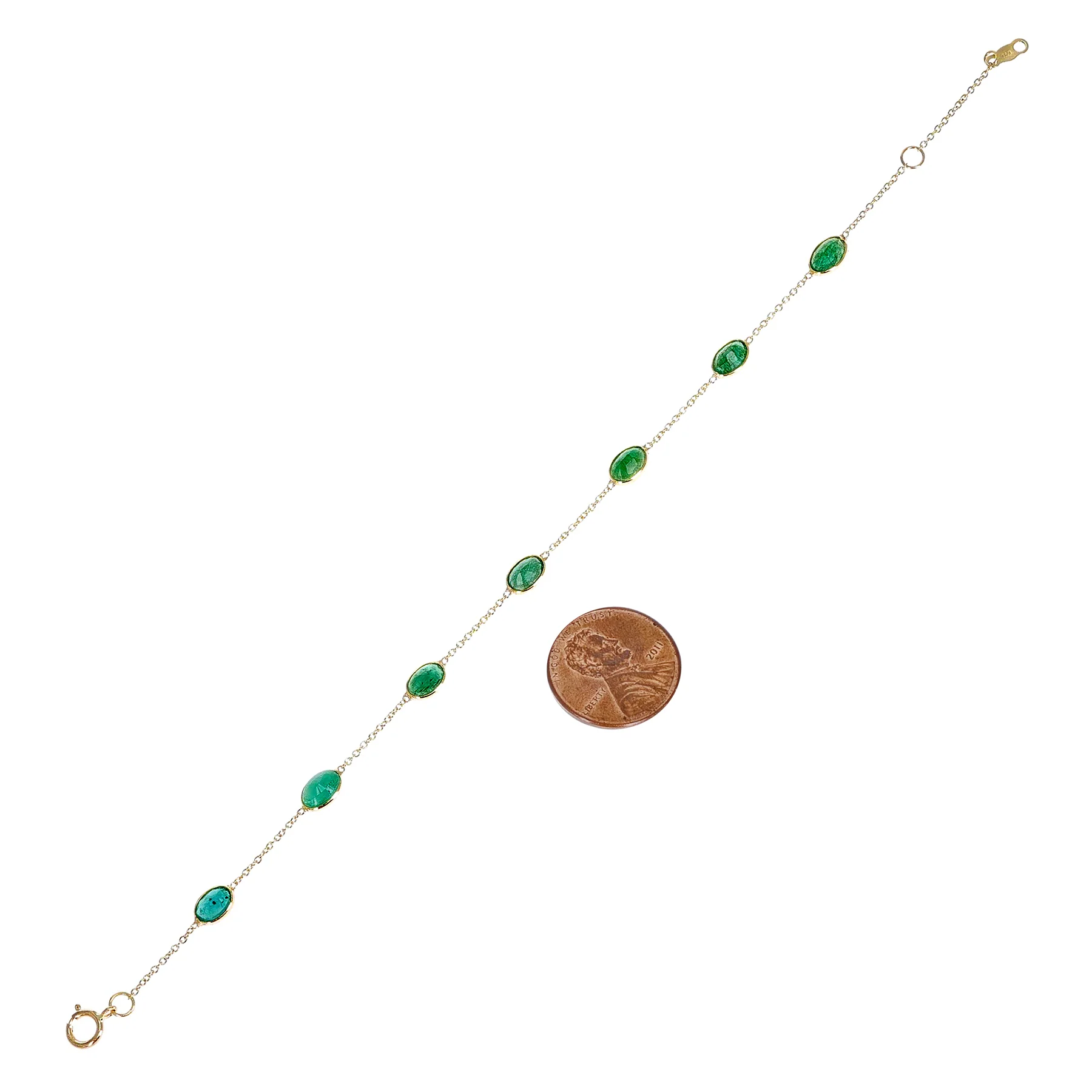 Oval Genuine Emerald 18k Yellow Gold Bracelet