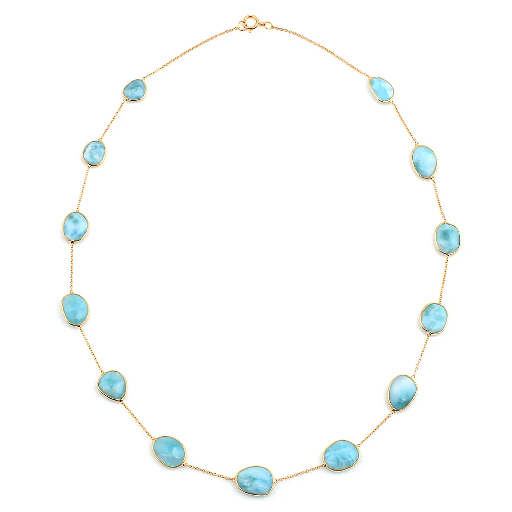 Mixed-Cut Genuine Larimar 18k Yellow Gold Necklace