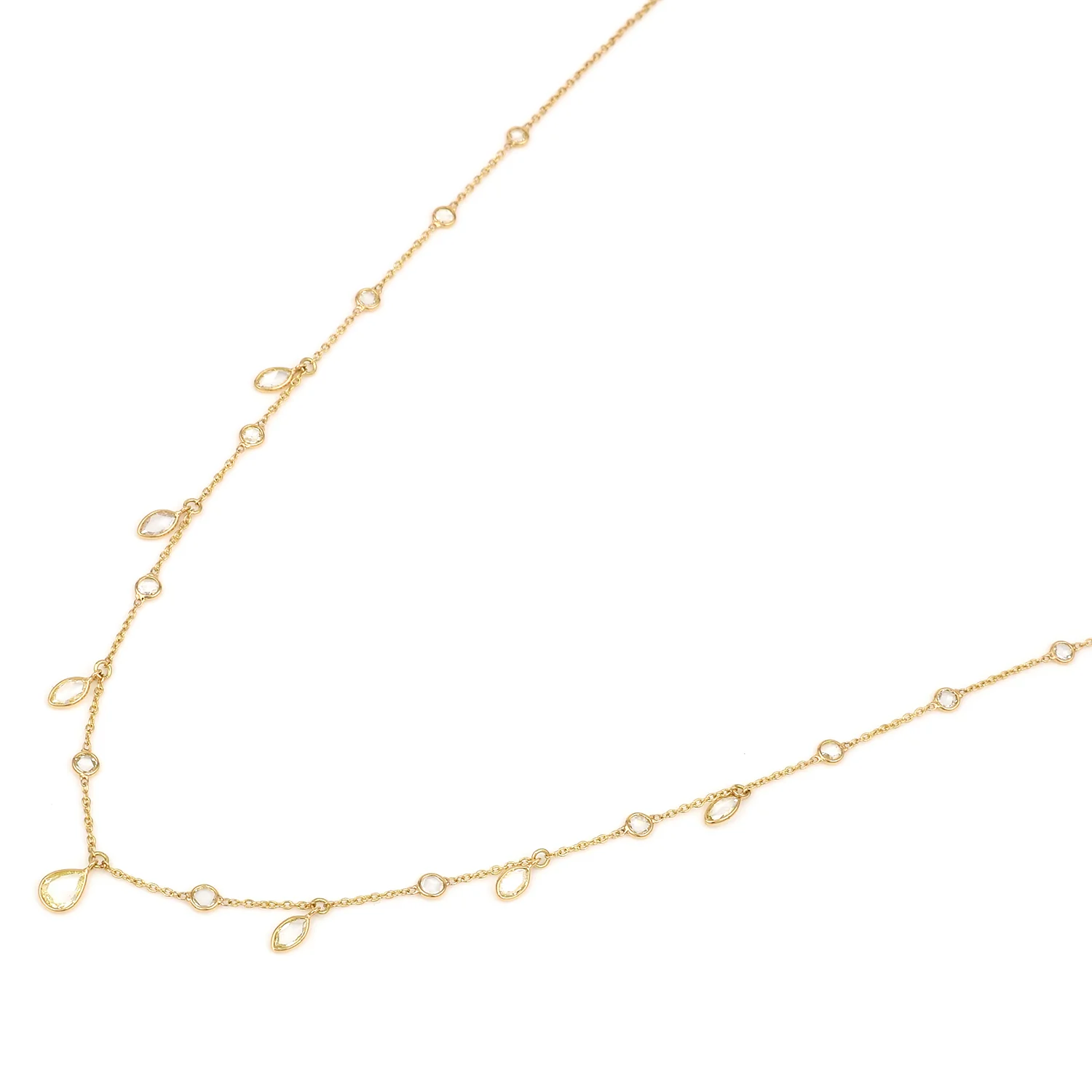 Mixed Cut Diamond Rose-Cut Necklace with Drops, 18k