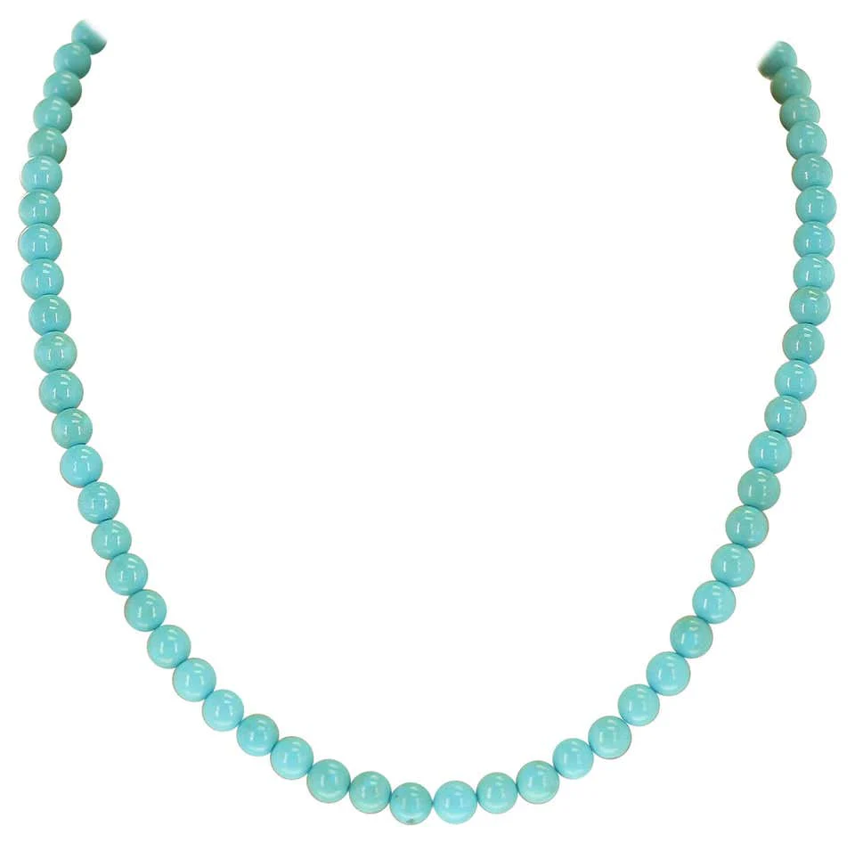 Genuine 6MM Round Turquoise Beads, 14K Yellow
