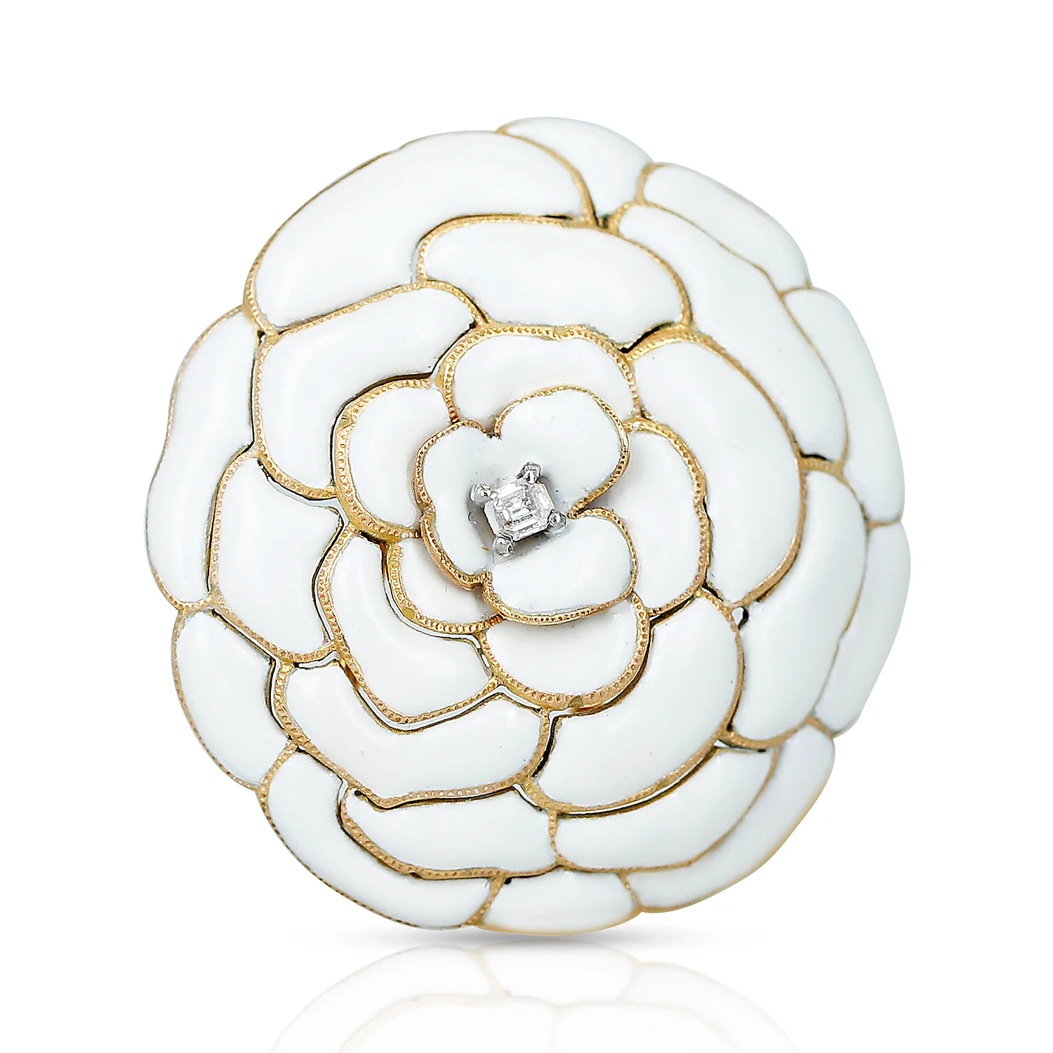 Cartier White Enamel and Diamond Floral Layer Brooch
