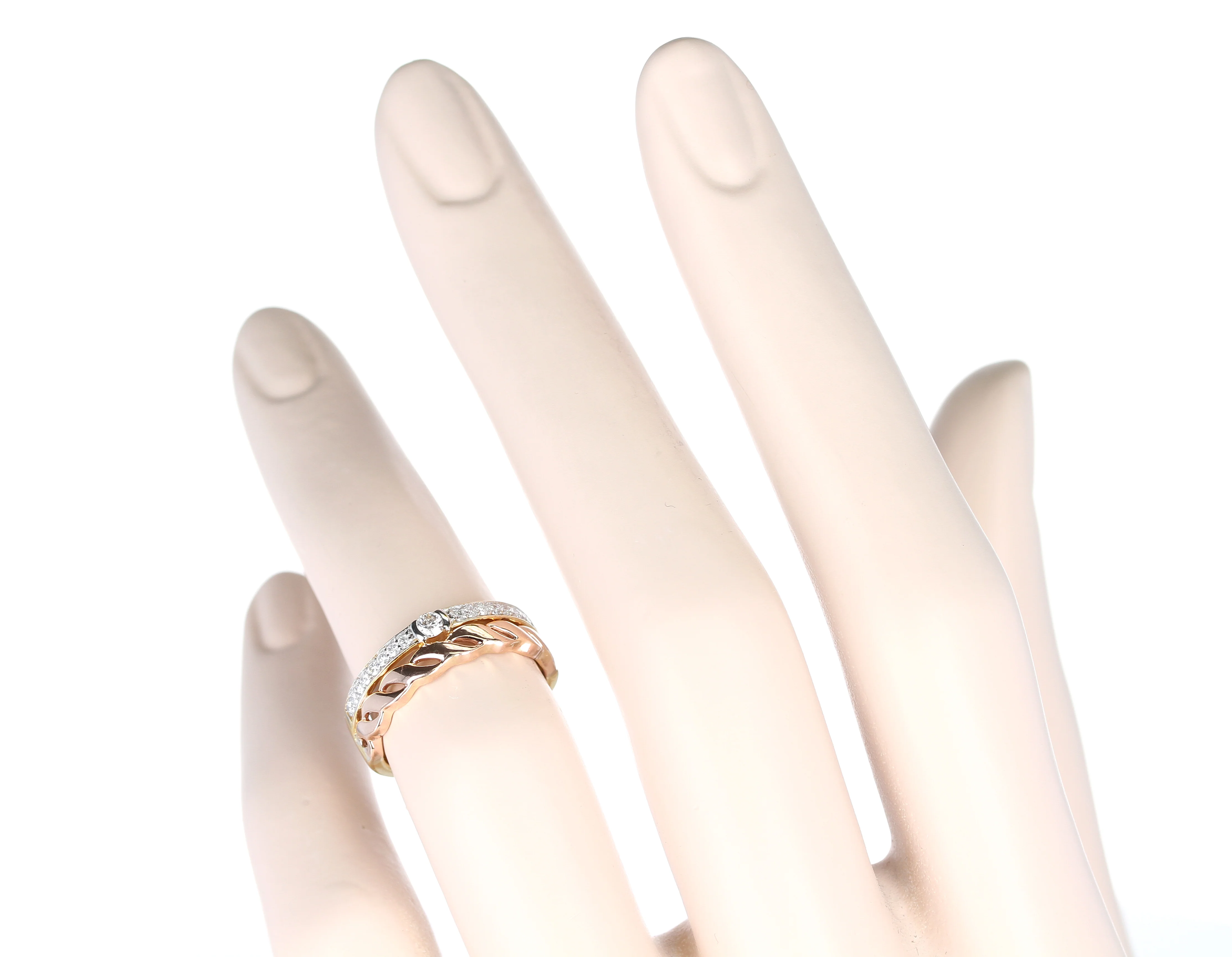 Duo Stack Ring with Fusion Yellow and Rope Rose Gold with Diamonds, 14K