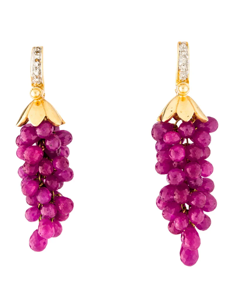 Multi-Sapphire Chandelier Earrings with Diamonds, 14K Gold