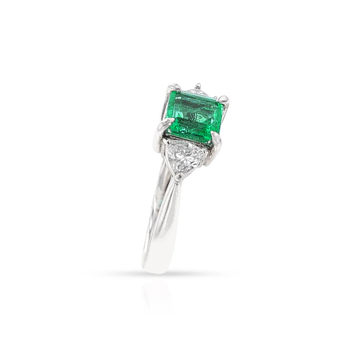 Square-Cut Emerald Three Stone Ring, Platinum