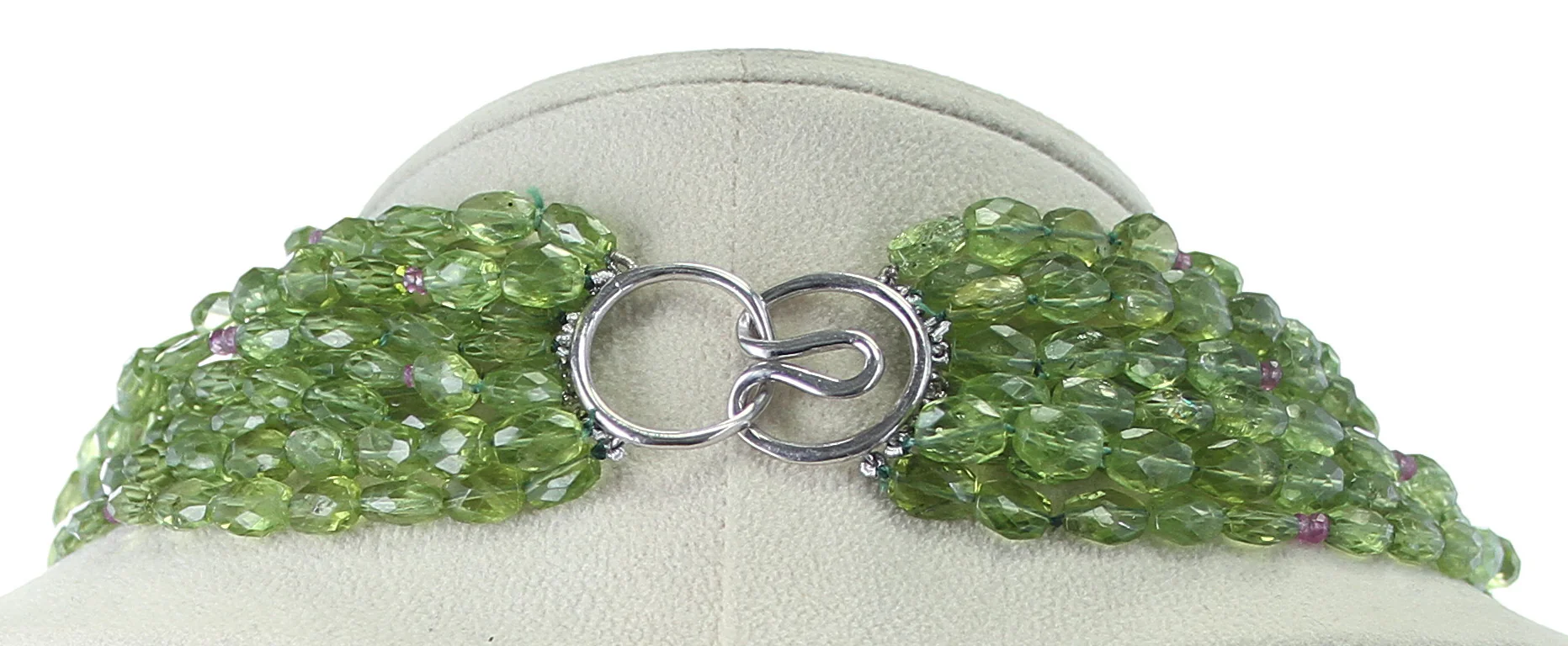 Genuine & Natural Peridot Tumbled Faceted Beads with Pink Sapphire Beads Choker Necklace