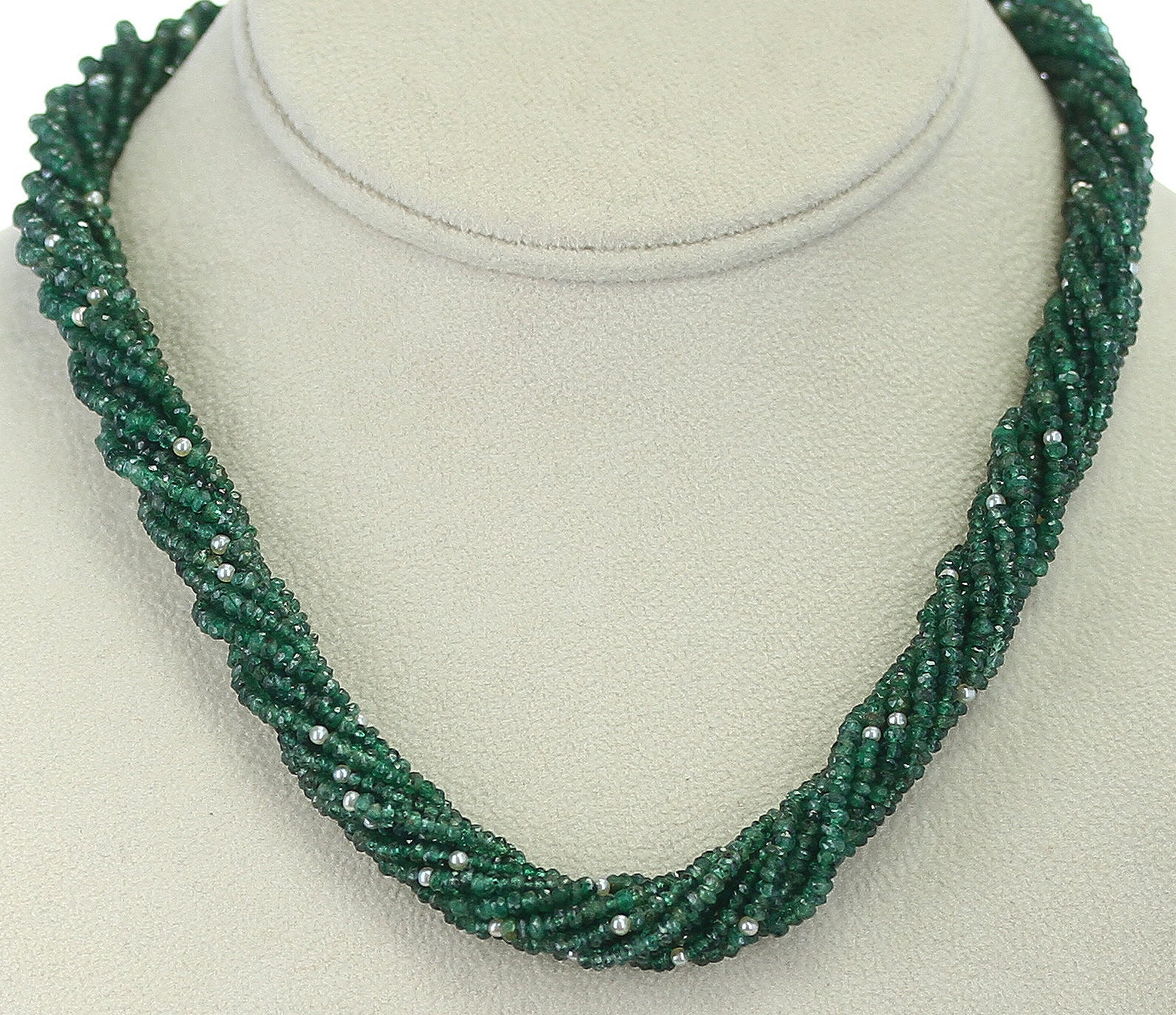 Genuine & Natural Faceted Emerald Beads with Pearls Choker Necklace, 18 Karat