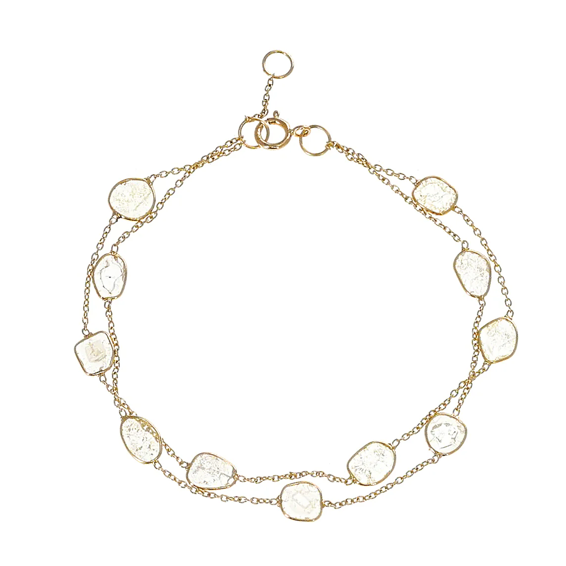 Genuine Diamond Slices Double-Line 18k Yellow Gold Adjustable Bracelet