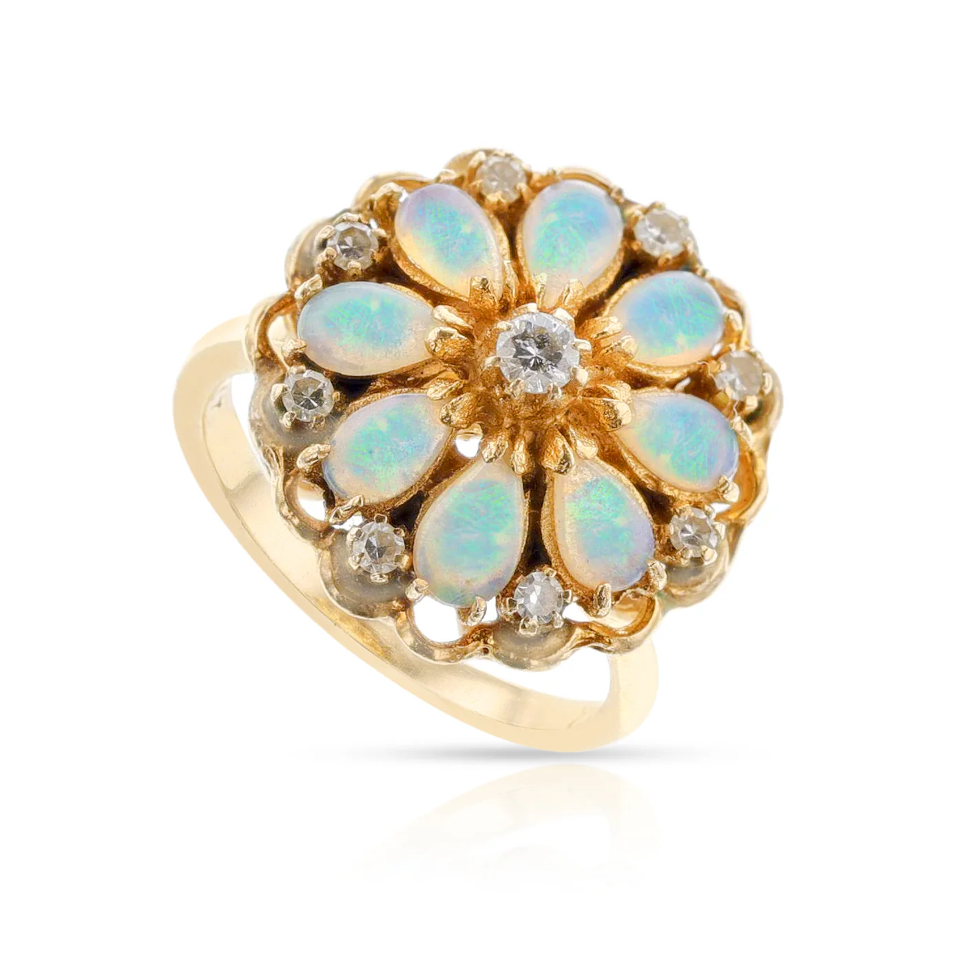 Pear-Shape Opal and Diamond Ring, 14K