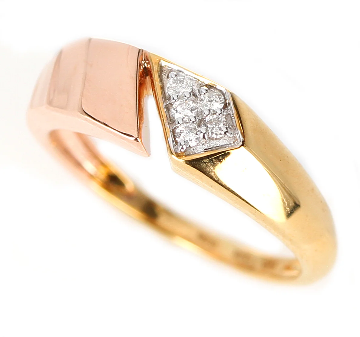 Slanted Open Yellow and Rose Two Tone 14K Gold Diamond Ring