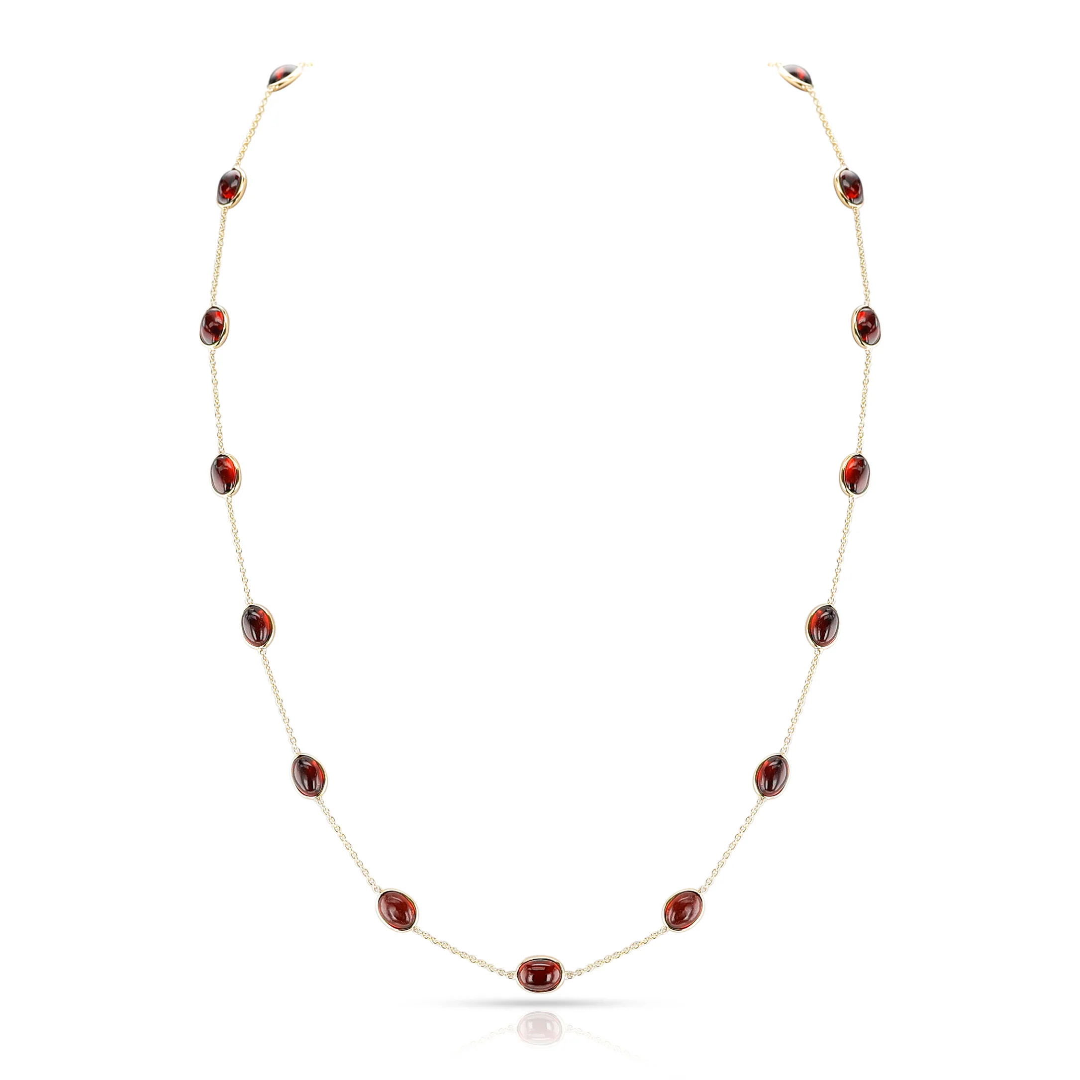 Oval Garnet Cabochon Necklace, 18K