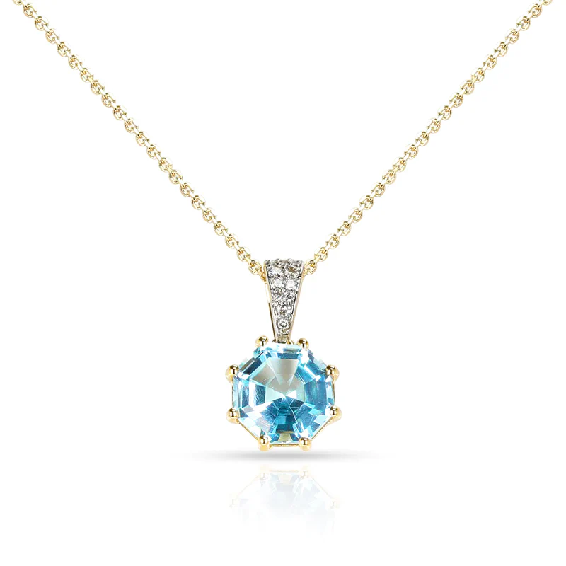 Octagonal Gemstone with Diamond Pendant, 14k