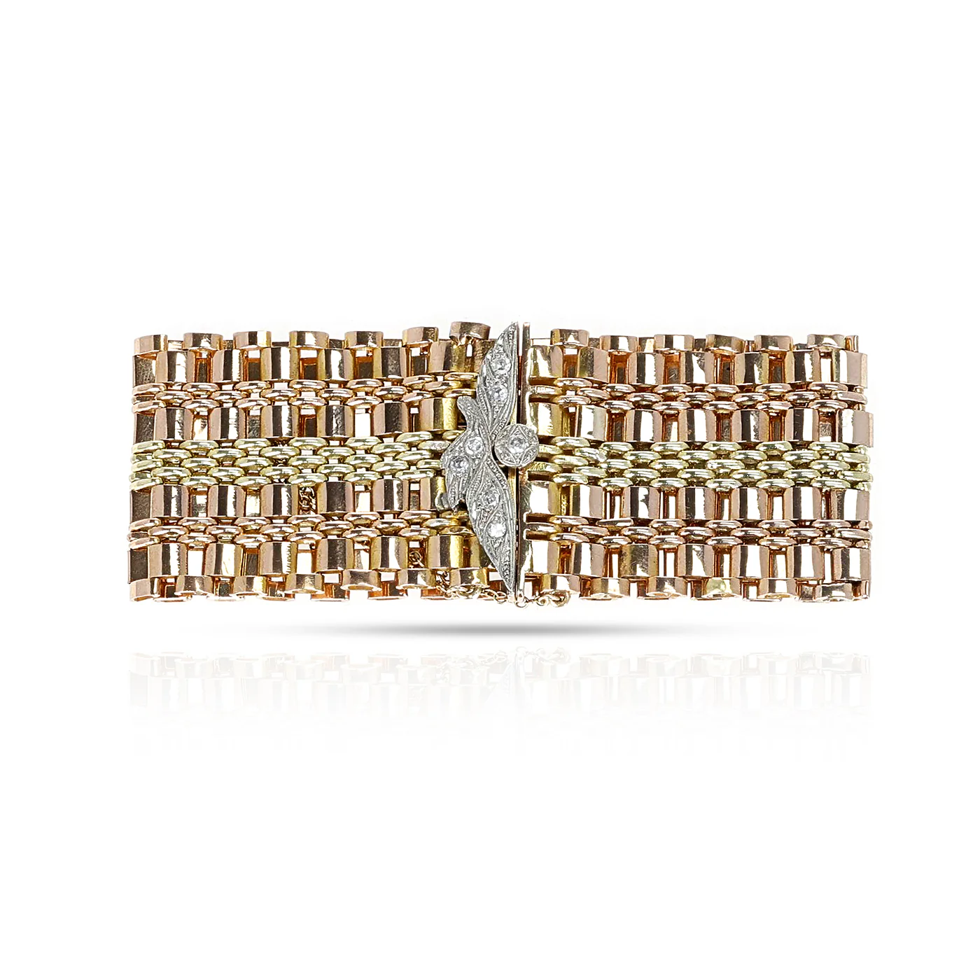 14k Three-Tone Yellow, White, Rose Gold Estate Diamond Eagle Bracelet