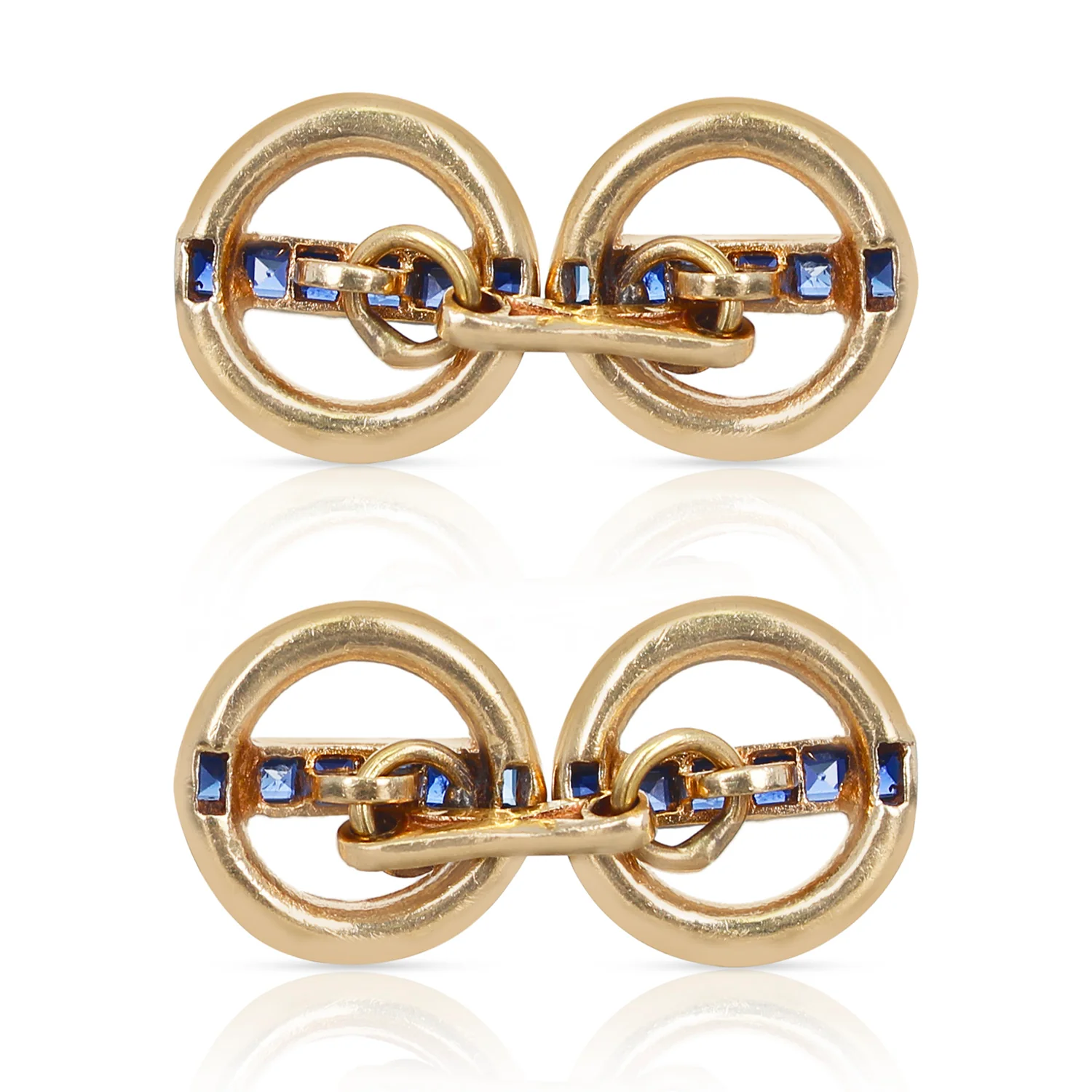 Invisibly-Set Blue Sapphire Shirt Pins, 14 Karat Yellow Gold